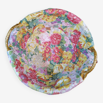 Panière ronde en osier tressé et tissu fleuri