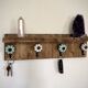 Wooden key holder shelf with hooks and ceramic knobs