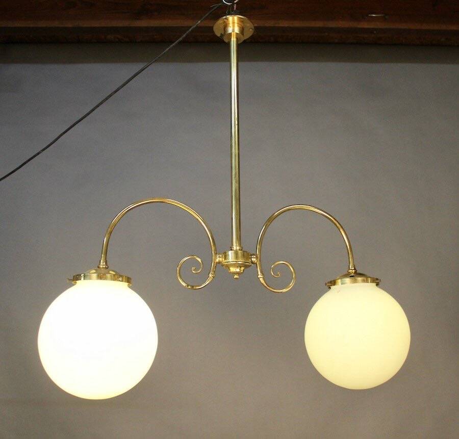 Brasserie chandelier with two white opalines