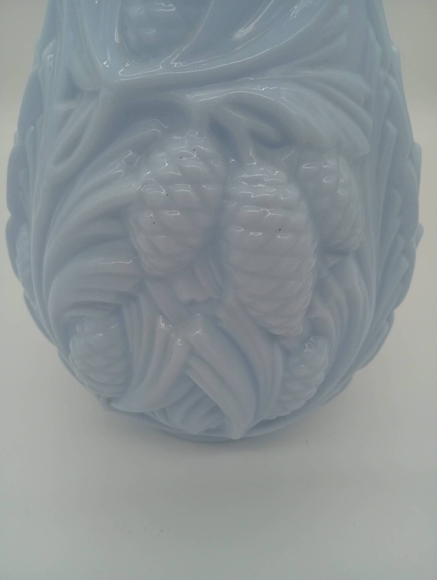 Art Deco Opaline Vase Blue Pastel Glass Pine Cone Decoration France 1930s