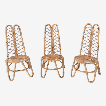 Set of Three Vintage Bamboo Garden Chairs, Italy