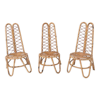 Set of Three Vintage Bamboo Garden Chairs, Italy