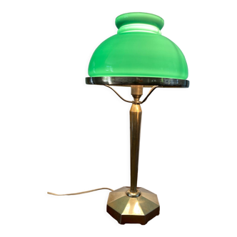 Lampe art déco bronze opaline verte