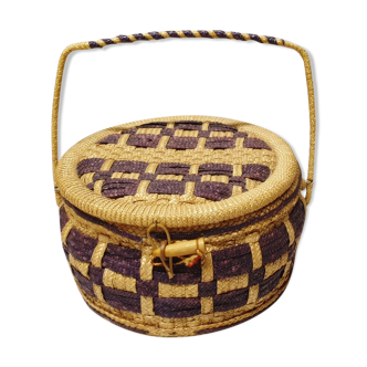 Old woven straw workbox