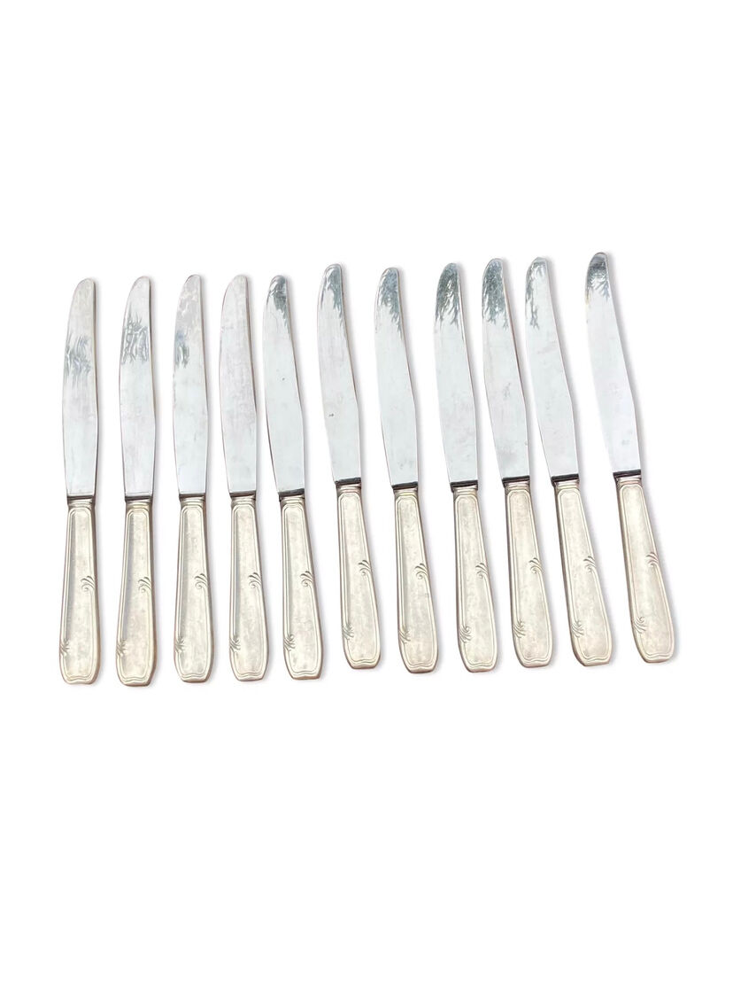 Set of 11 large silver metal knives