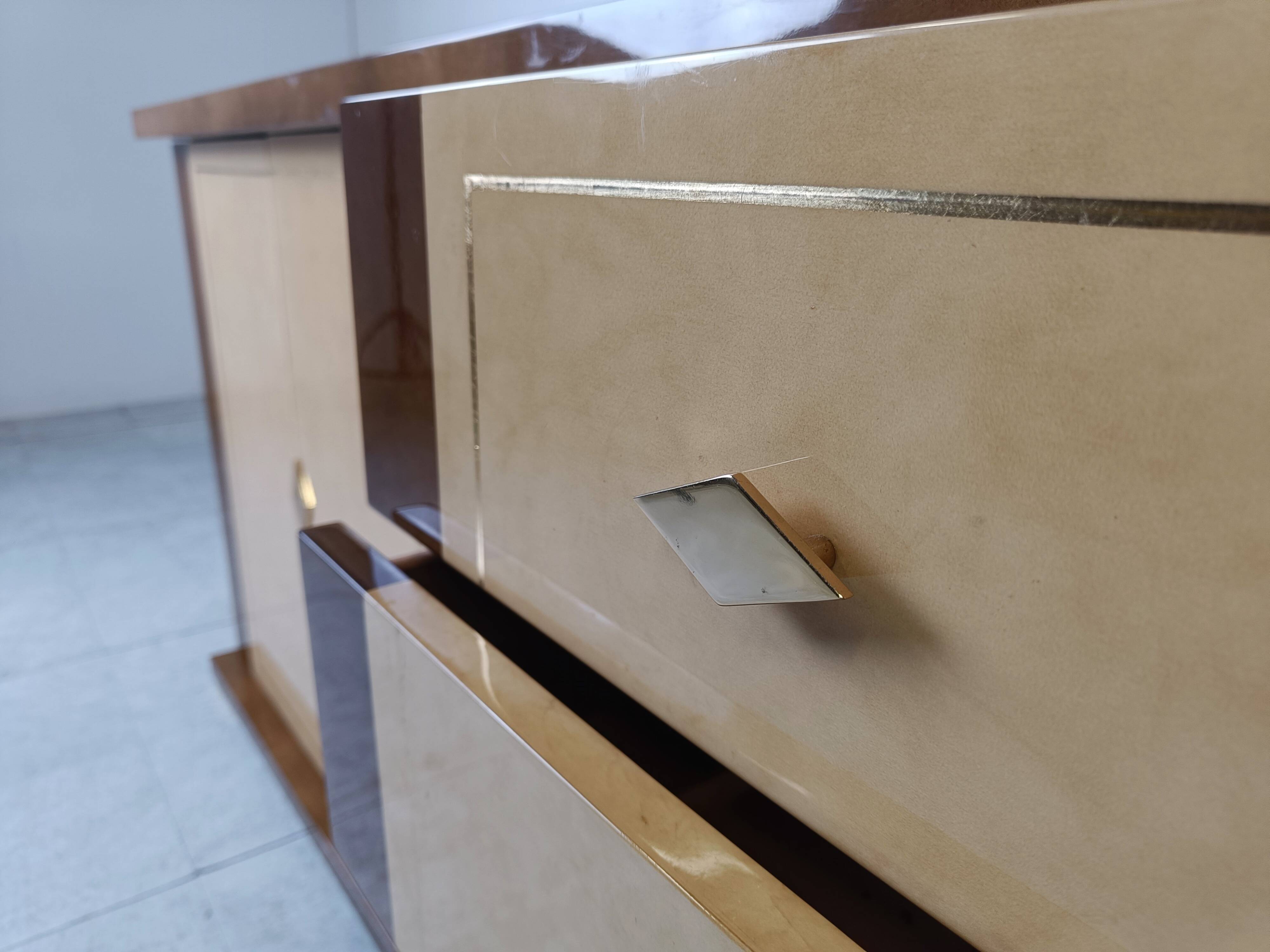 Vintage lacquered goatskin credenza, 1970s