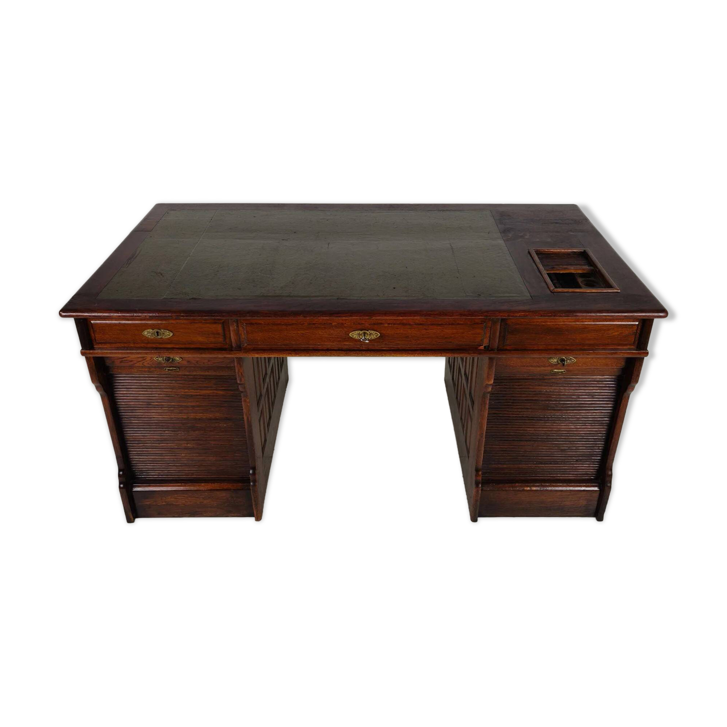 Antique oak writing desk by Stolzenberg – tambour roll top desk – c1880