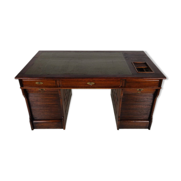 Antique oak writing desk by Stolzenberg – tambour roll top desk – c1880