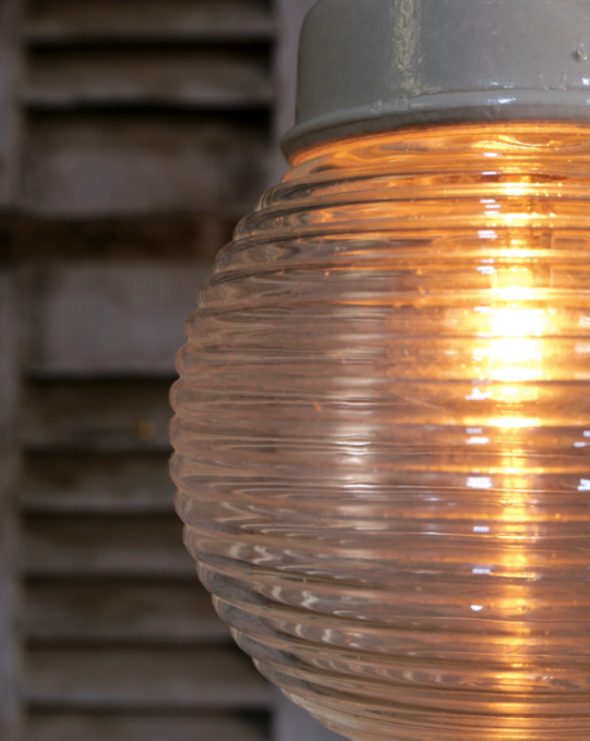 Industrial lamp in glass and metal