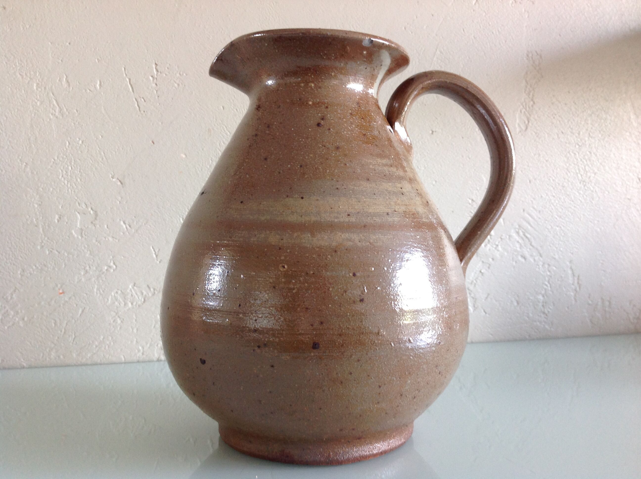 Pitcher ball in varnished beige cermic 60/70 years