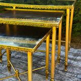 Vintage 70's nesting table in brass and mirror