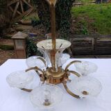 Antique Art Deco brass and glass chandelier