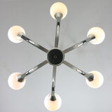 Italian Space-age Aluminum and Opaline Glass Chandelier