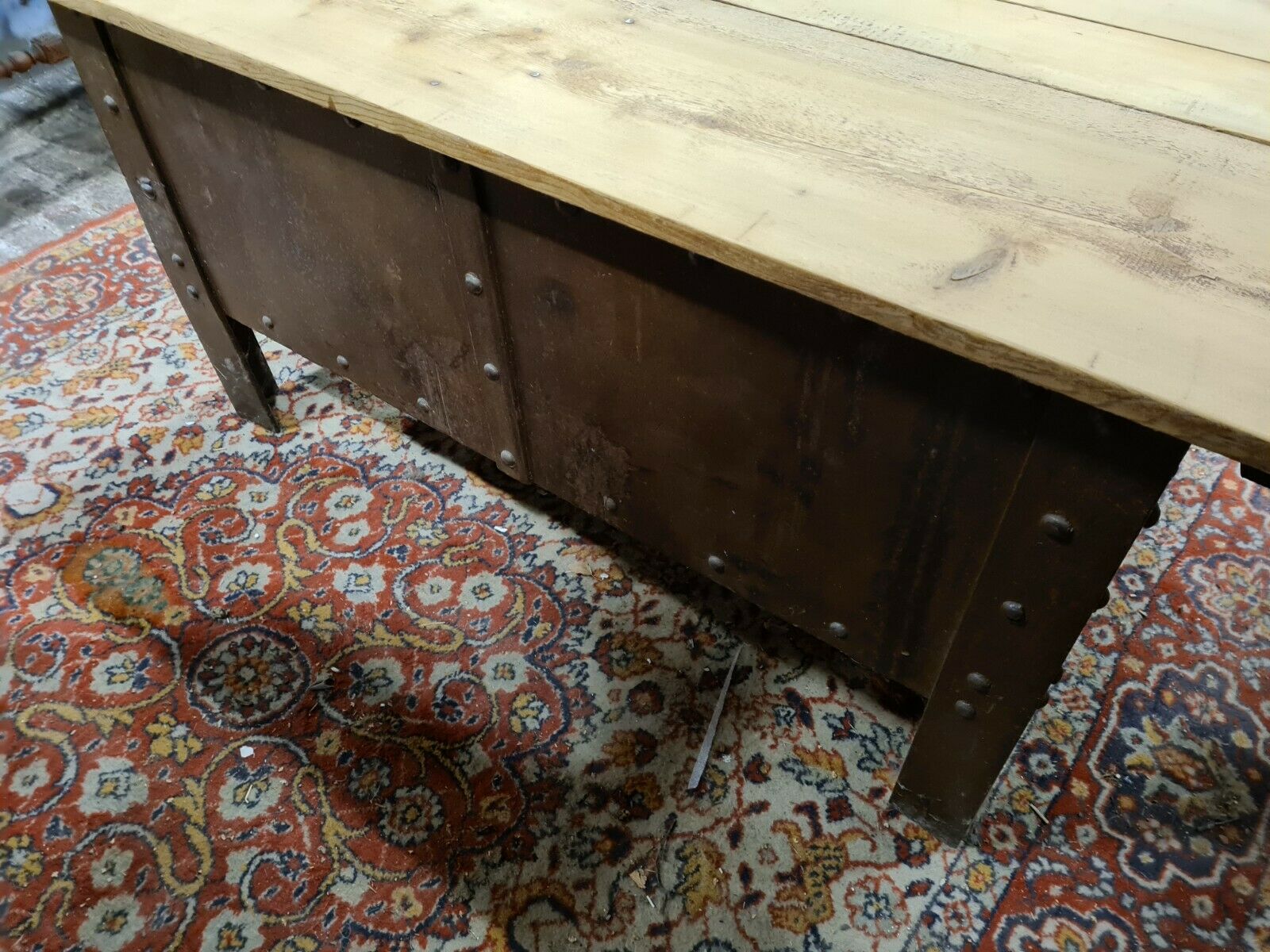 riveted iron and wood lounge table