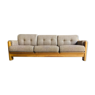 Scandinavian 3-seater sofa - elm structure - wool cushions - 1960