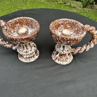 Pair of Fat lava ceramic candle holders
