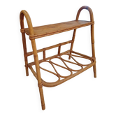Small side piece of furniture with bamboo magazine holder, wooden top, 1960