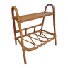 Petit meuble d'appoint porte revue en bambou plateau bois 1960