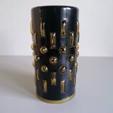 Amber blown glass and midnight blue metal hanging lamp 1960