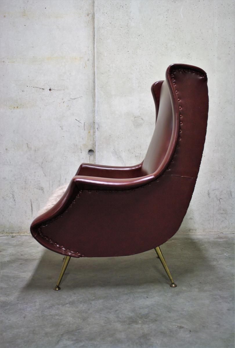 Pair of armchairs vintage with feet brass Italy 1960 s