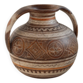 Vintage ceramic vase from the 1960s, hand-painted Italian pottery with two handles, brown tones and decorative pattern by Italica Ars.