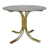 Table à manger ronde en laiton et verre / Italie, années 1980