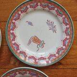 4 polychrome ironstone dessert plates, "Chinese" model, U&C Sarreguemines