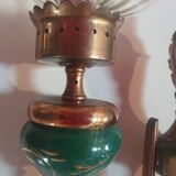 Pair of vintage wall lights in gold metal, green ceramic and glass globe