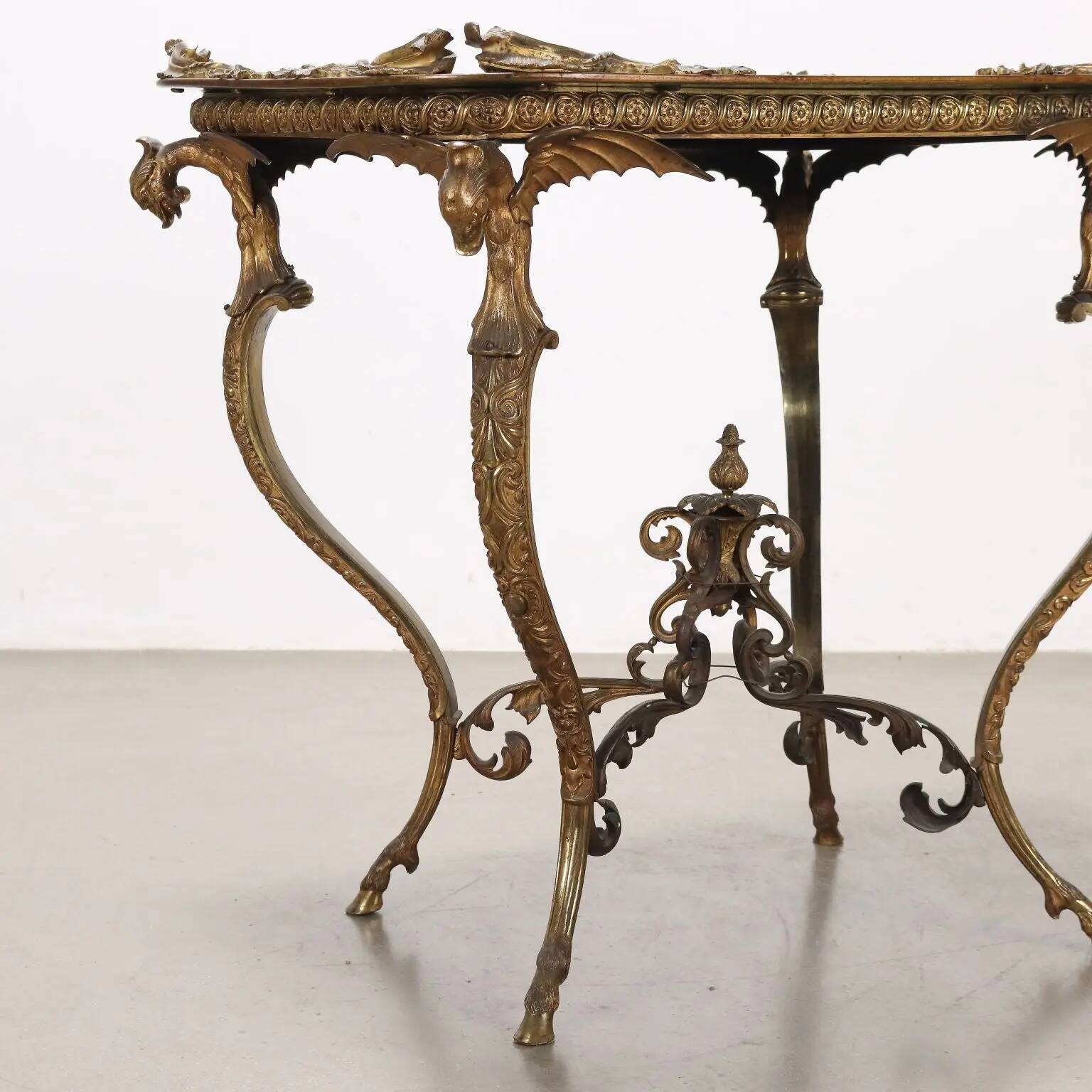 Table basse ancienne Middle Victorian en bronze et papier mâché, Angleterre, XIX Century