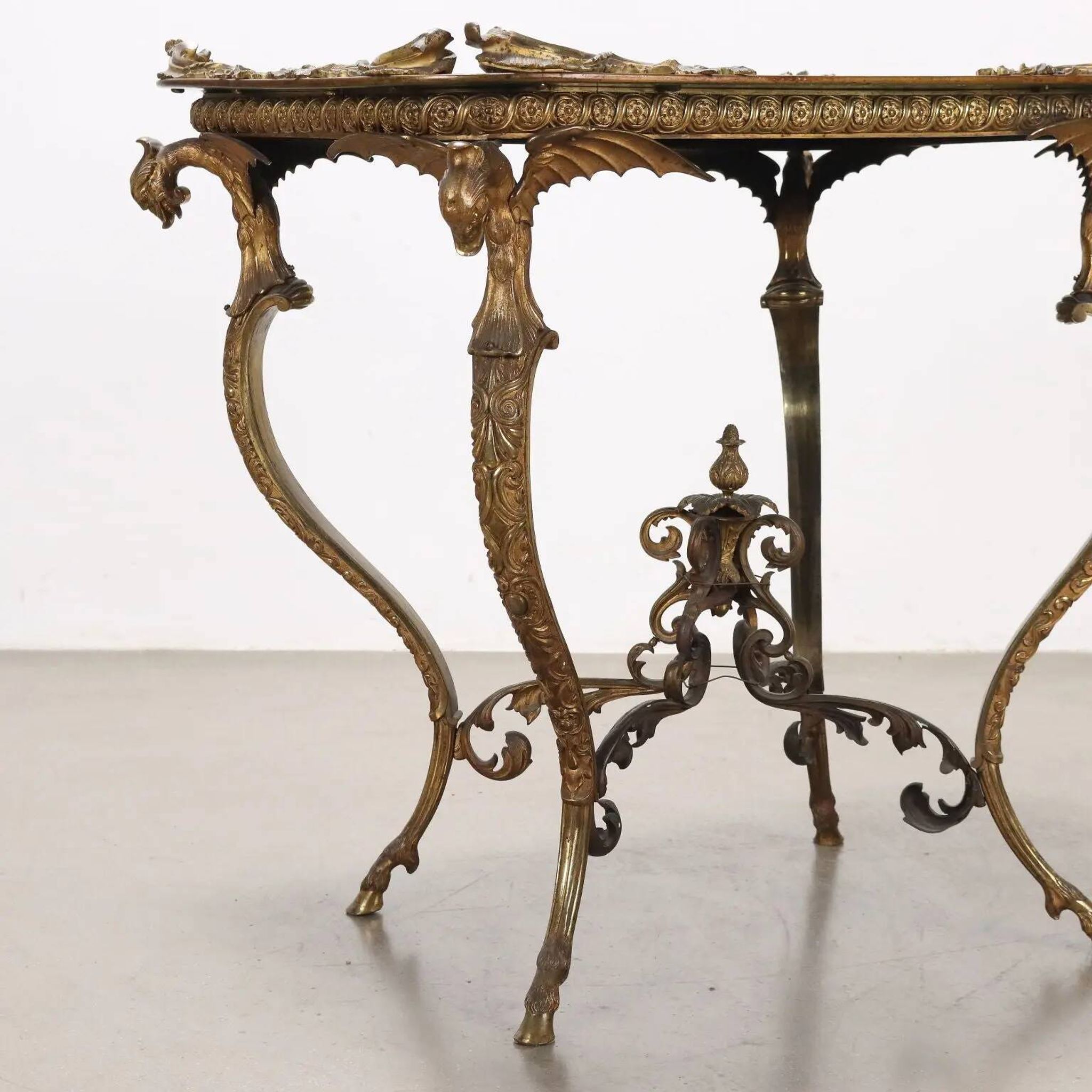 Table basse ancienne Middle Victorian en bronze et papier mâché, Angleterre, XIX Century