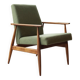 Fauteuil vintage en boucle vert sauge, design milieu de siècle, fauteuil en bois