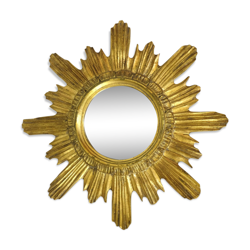 Miroir soleil bois doré 1950-1960 - 42x42cm | Selency