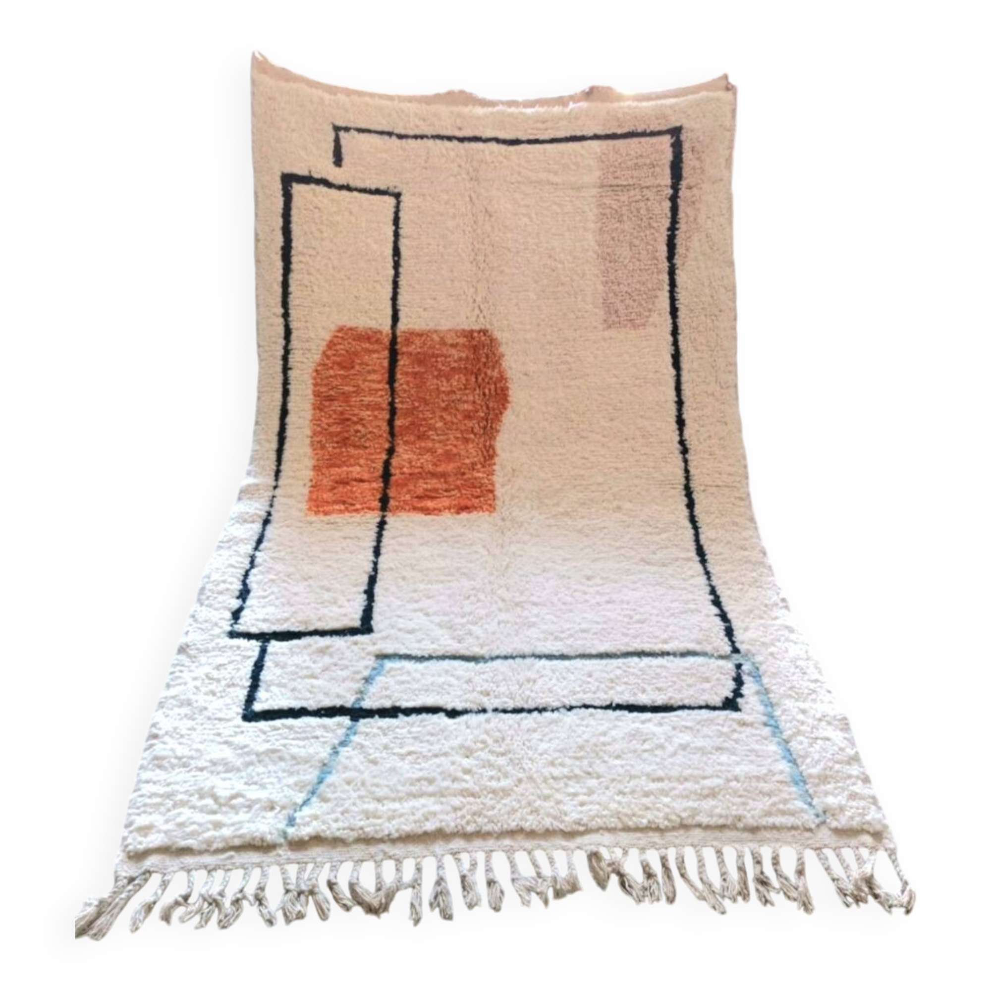 Béni Ouarain rug, geometric terracotta, pink and blue pattern