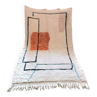 Tapis Béni Ouarain à motifs géométriques terracotta, rose et bleu