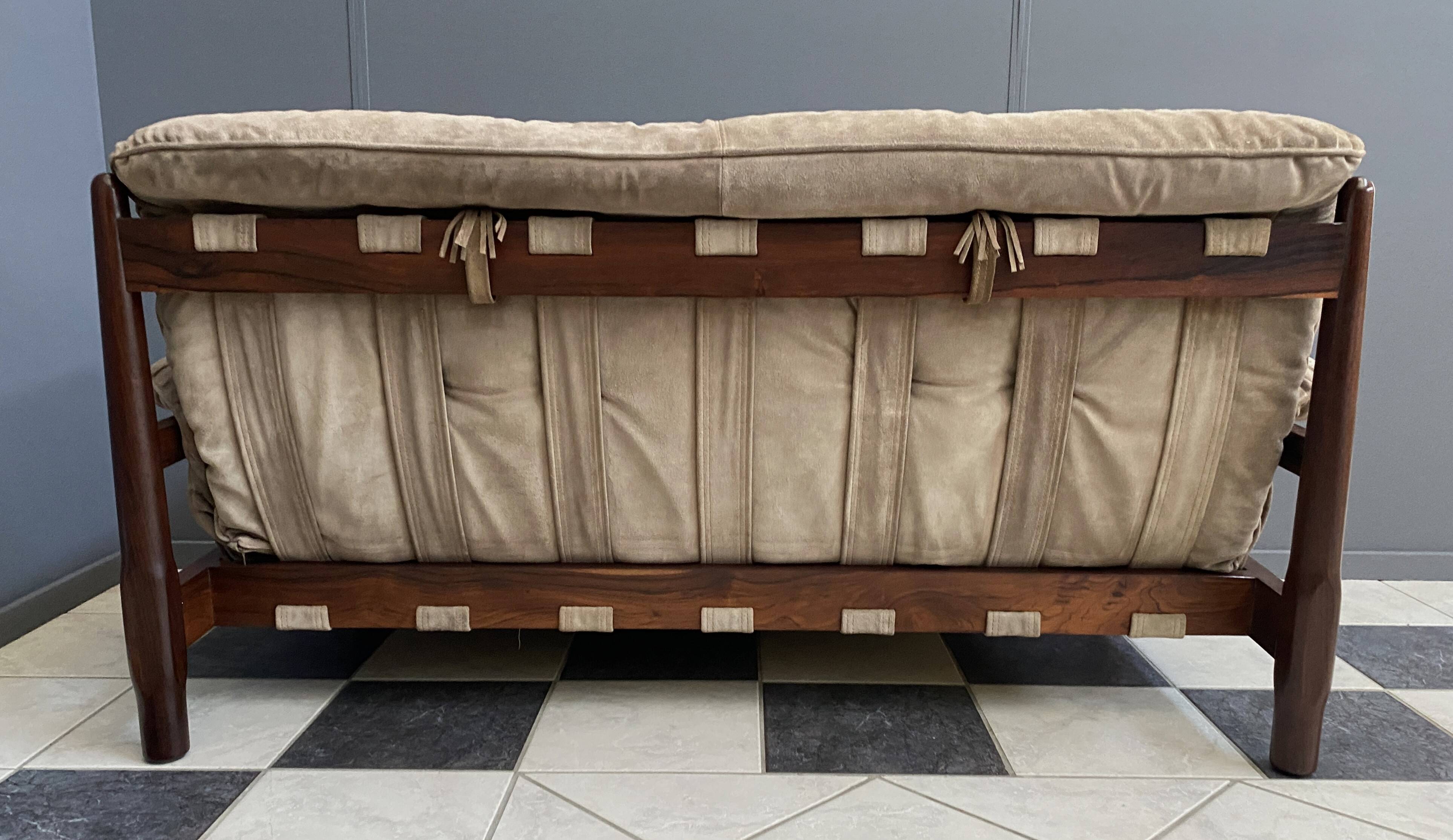 Brazillian 2 seat sofa in suede and Jatoba wood