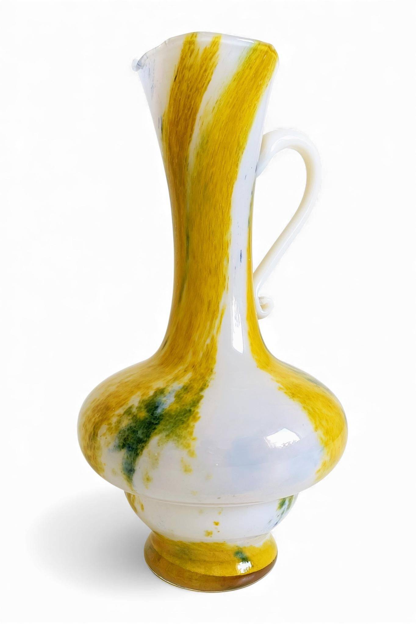 Cristallerie de Clichy White Opaline Pitcher Vase, Handmade in France