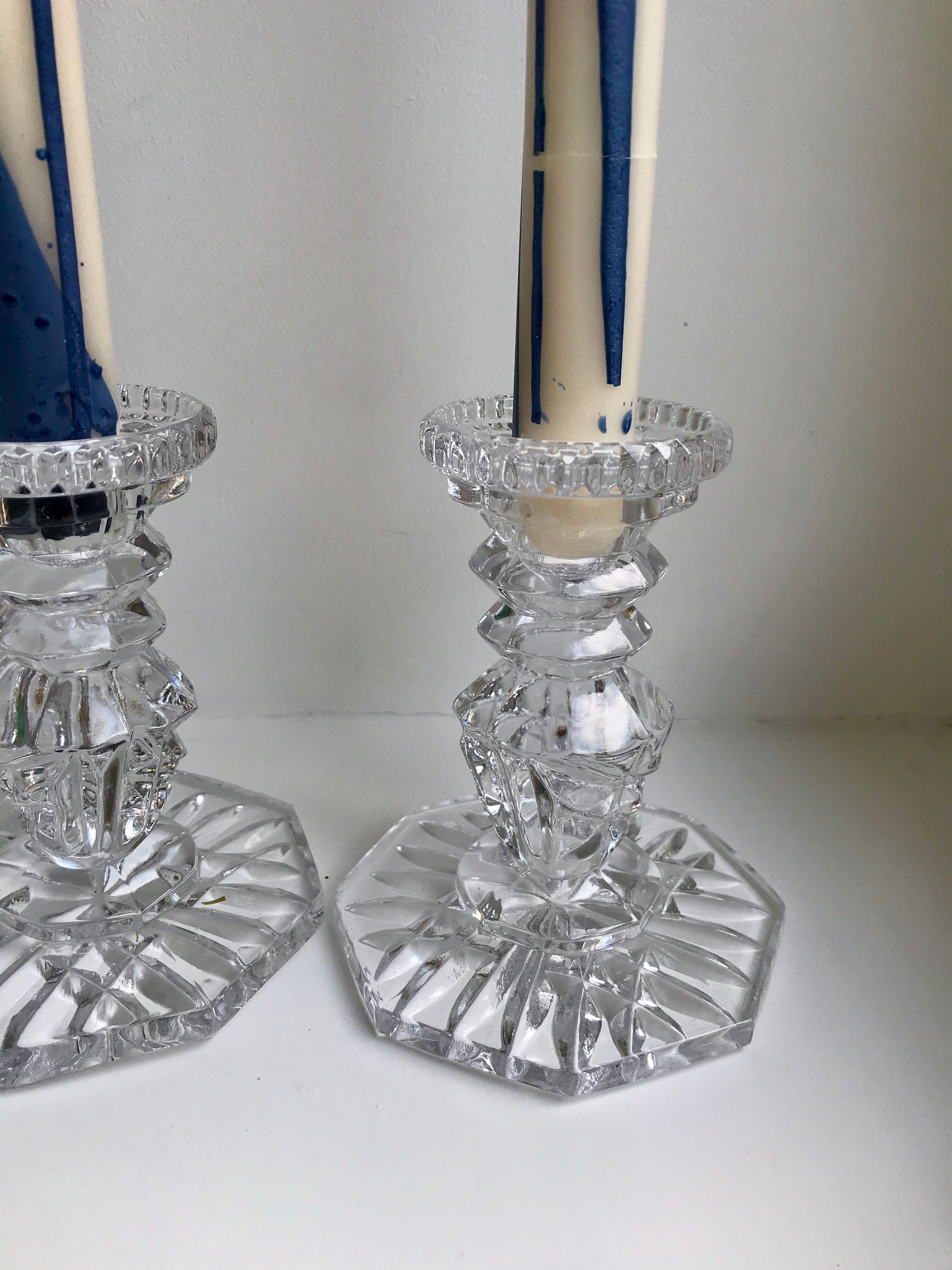 Pair of molded glass candle holders 50-60s
