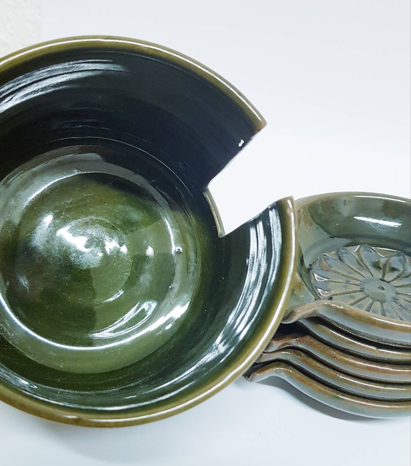 1970's pottery ashtray set