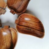 5 pear-shaped teak wood cups