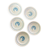 Set of 5 vintage dessert plates retro earthenware geese patterns stoneware moonlight