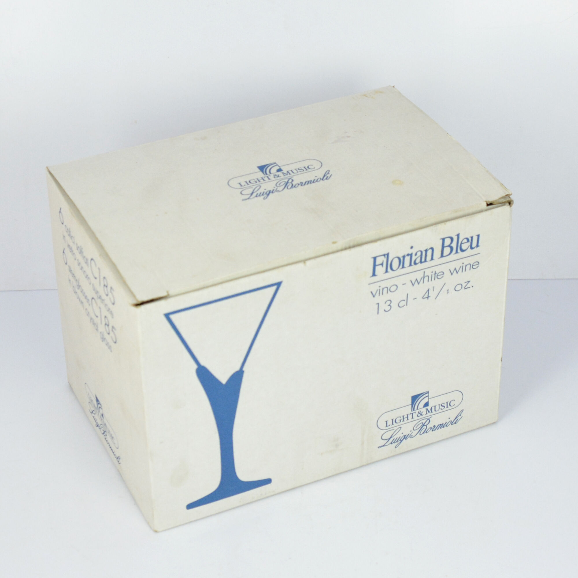 6 crystal glasses Florian Blue Light & Music by Luigi Bormioli, Italy of the 1980s