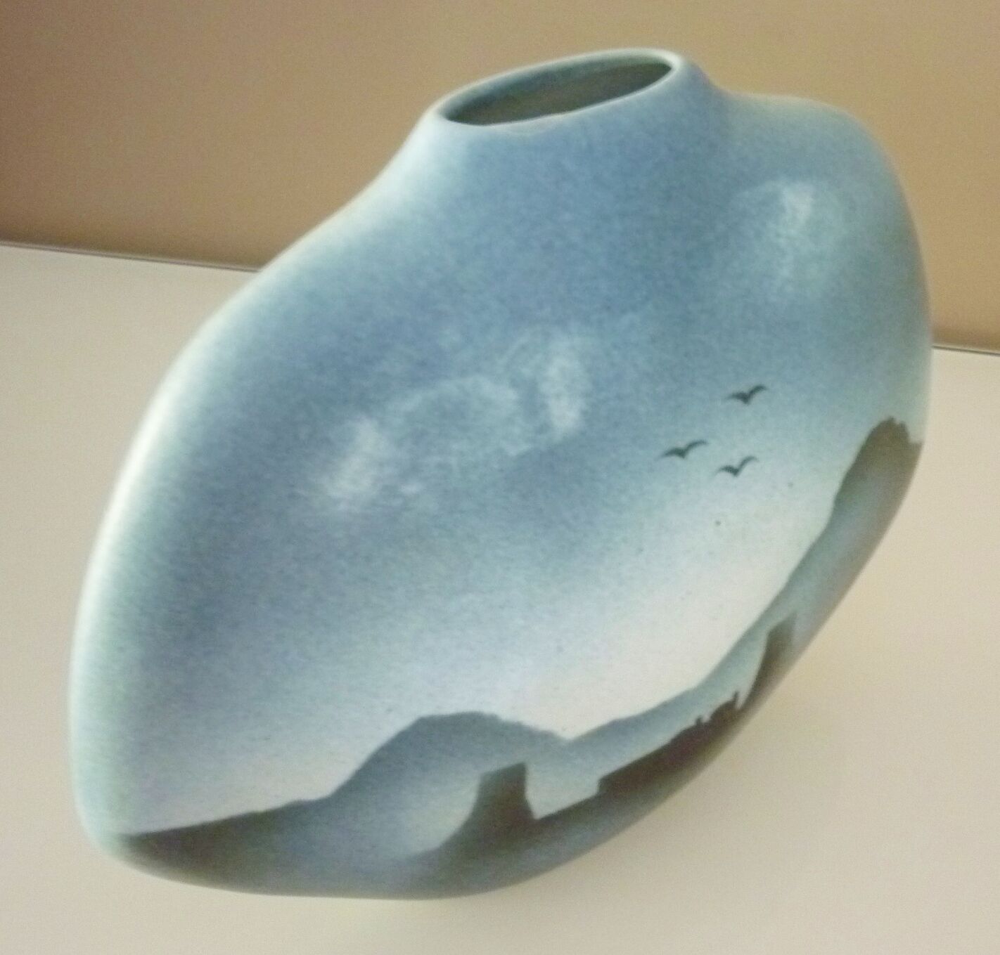 Lens vase designed by Yves Mohy, glazed ceramic by Virebent, 1970s