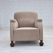 1950s, Danish artdeco armchair, furniture wool, oak wood legs.