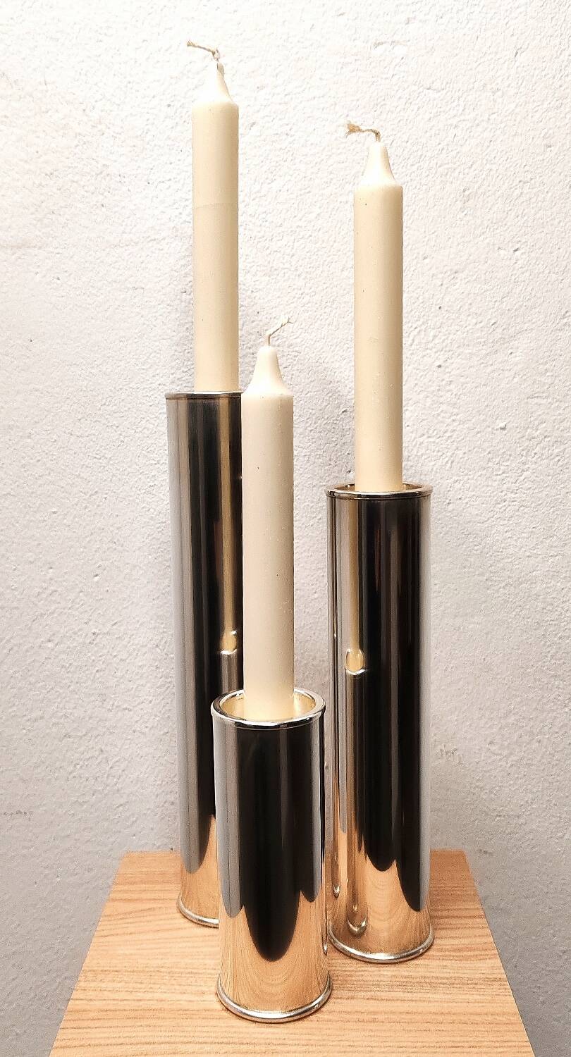Wilkens modernist silver metal candle holders