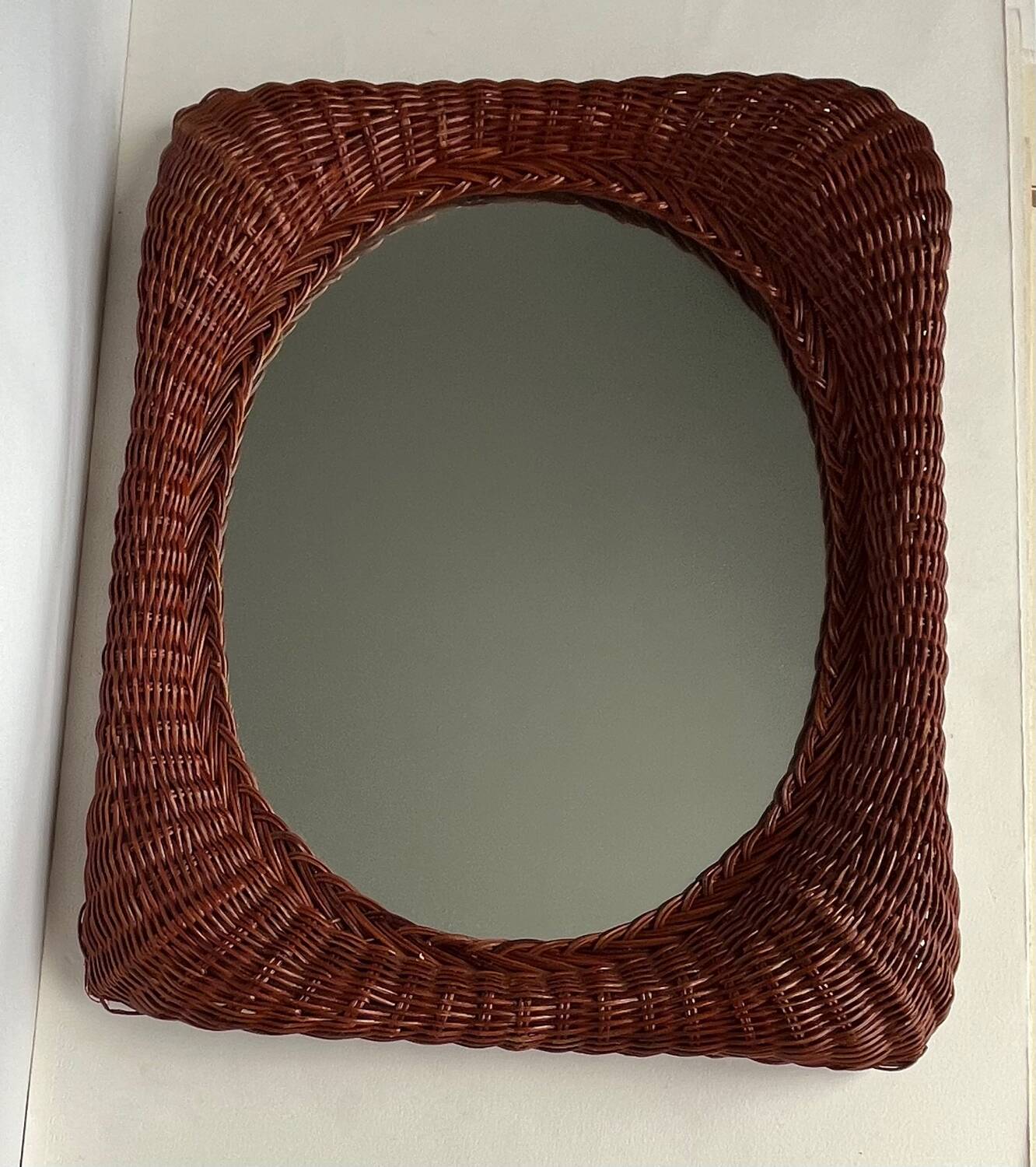 Vintage woven wicker mirror