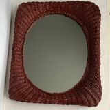 Vintage woven wicker mirror