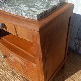 Antique bedside table in solid oak with a marble top.