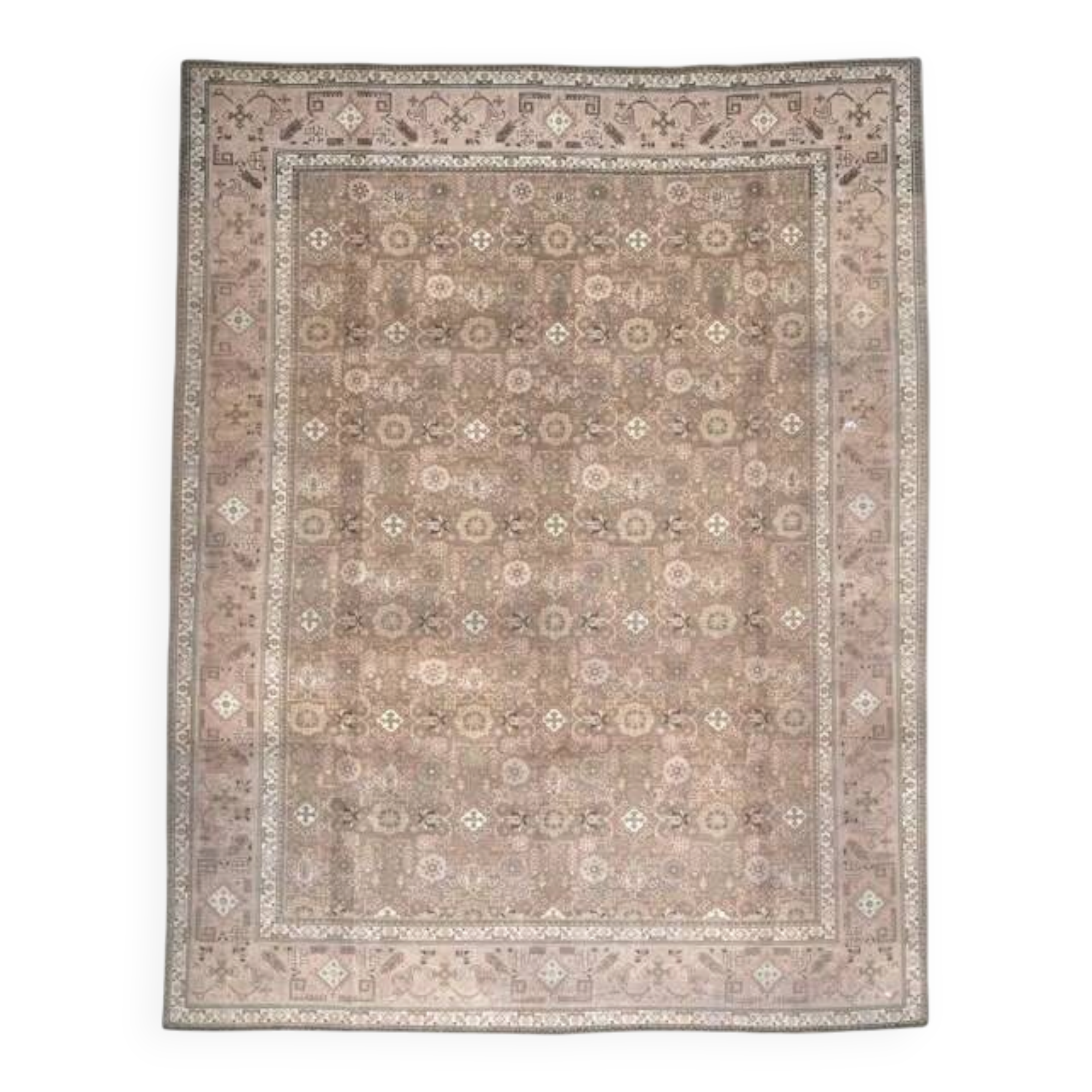1970s Vintage Persian Handmade Wool Cotton Light Brown Area Rug 290x372