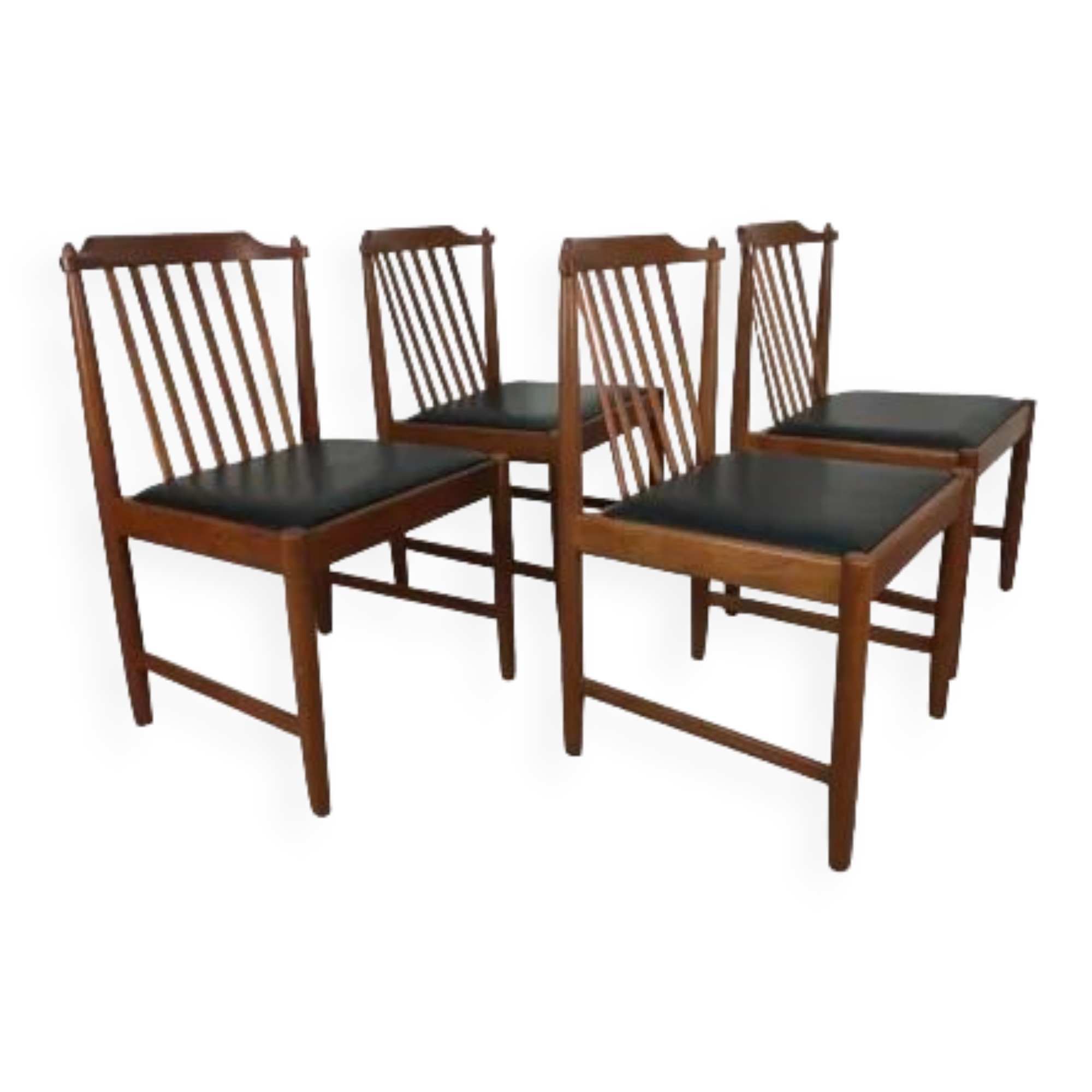 4 Scandinavian teak chairs with bars, 60s