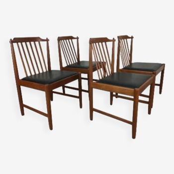 4 Scandinavian teak chairs with bars, 60s